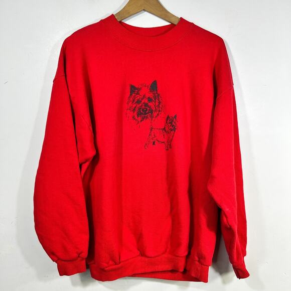 Vintage Dog Graphic Sweatshirt Red Terrier Puppy Portrait Adult Y2K Breed XL - Picture 2 of 9